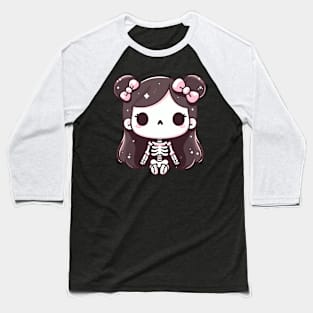 Cute Kawaii Style Halloween Skeleton Girl | Halloween Cute Design for Girls Baseball T-Shirt